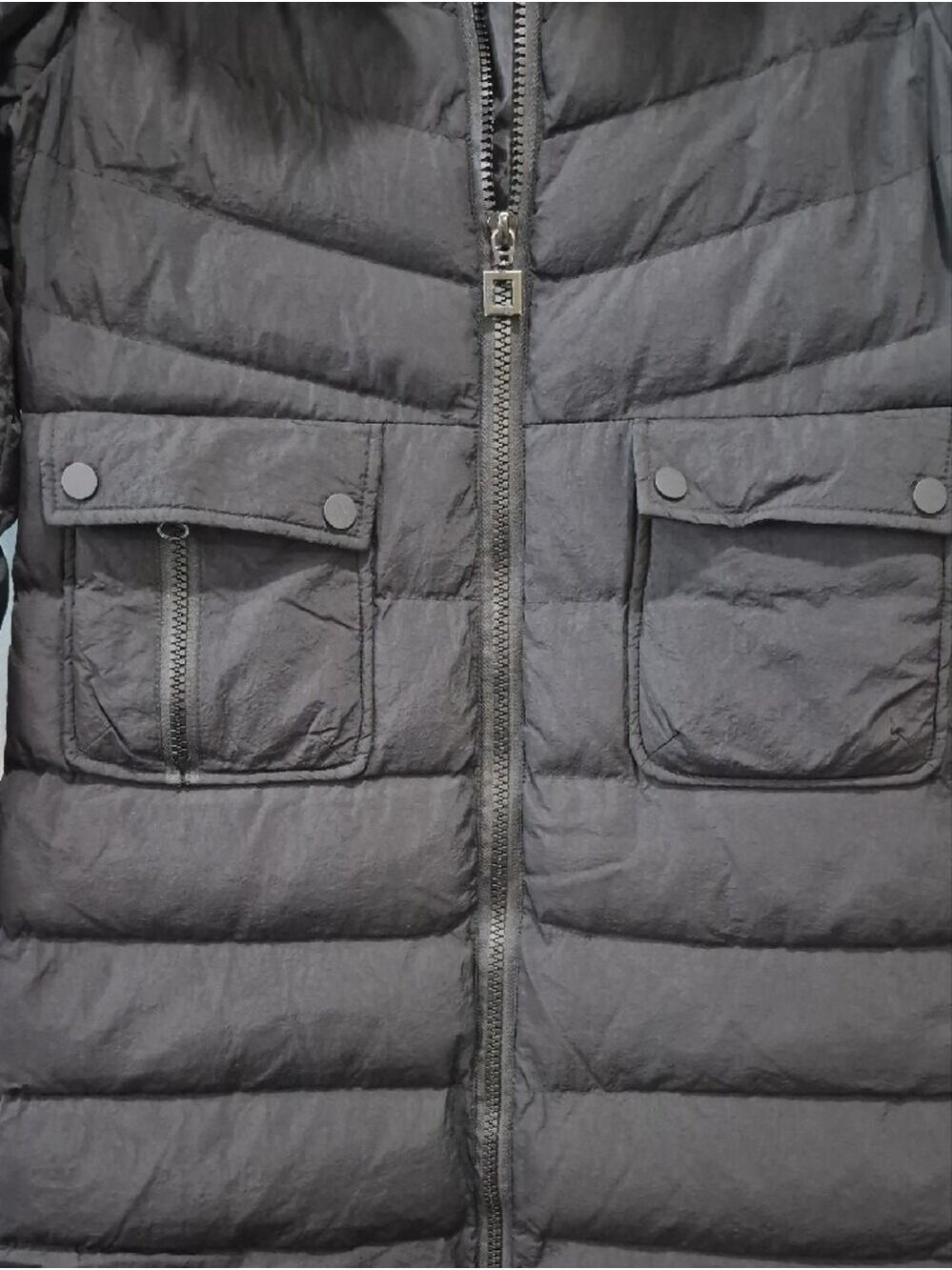 EVA BRAUN Black Mid-Length Puffer Coat Fur Hood Size LL / F - Picture 3 of 11